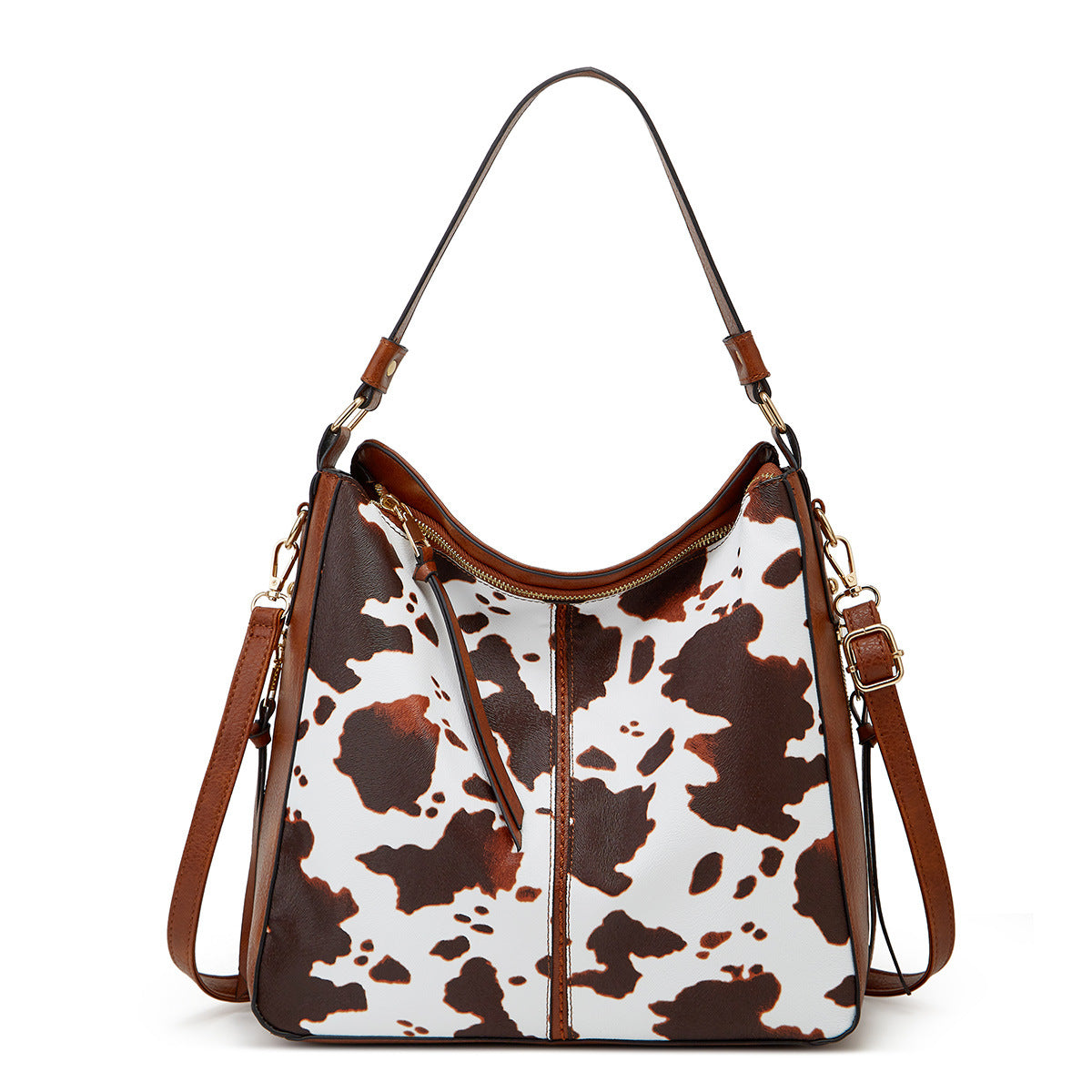 Wholesale PU Cow Pattern Retro Large Capacity Soft Leather Tote Bag Shoulder Diagonal Bag